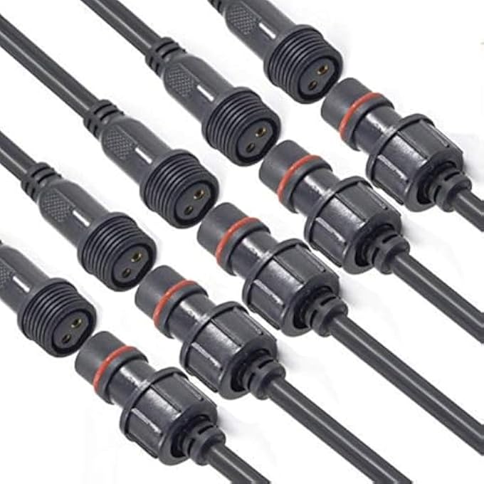 YETOR Waterproof Connectors 2 Wire16Awg Male Female Plug Led Connector With 2Pin Waterproof ConnectorsIp68 20Cm Extension Cable For Car Truck BoatIndoorOutdoor Led Strip Lights5Pairs - Image 1