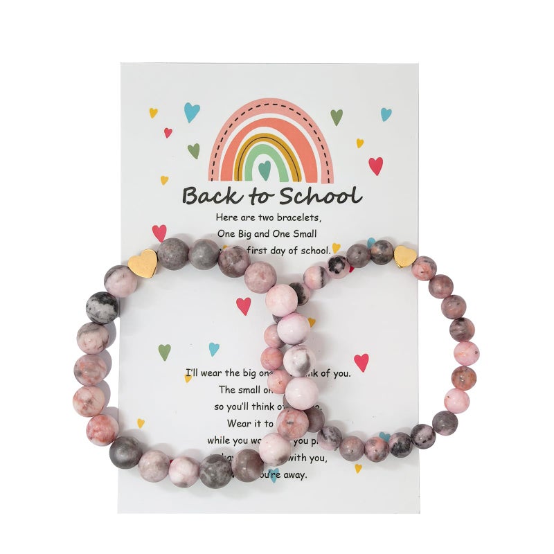 HTH Back to School Bracelets for Mother Daughter Matching Heart Mommy and Me Wish Strings Bracelet Set First Day of School Giftsï¼ˆPink Zebraï¼‰ - Image 1