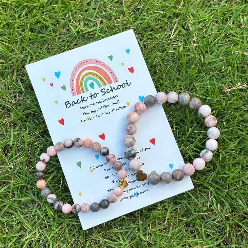 HTH Back to School Bracelets for Mother Daughter Matching Heart Mommy and Me Wish Strings Bracelet Set First Day of School Giftsï¼ˆPink Zebraï¼‰ - Image 3