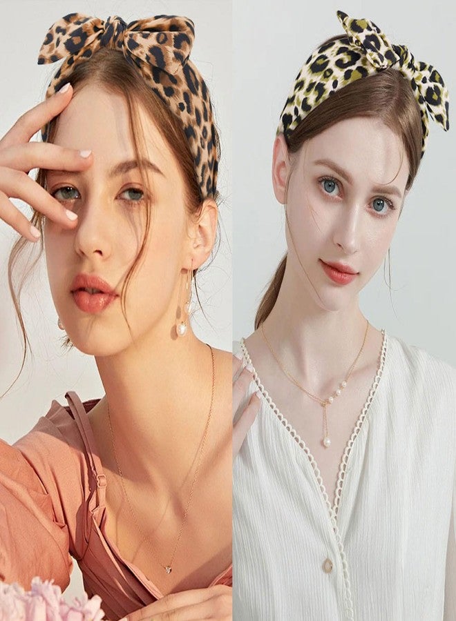 بي جود أطواق شعر بيجود للنساء، طوق رأس مزين بفيونكة، طوق رأس معقود، أطواق رأس عريضة بنقشة جلد النمر للنساء، عمامة شعر، إكسسوارات شعر للبنات، 3 قطع (أخضر، أصفر، أحمر) - Image 2