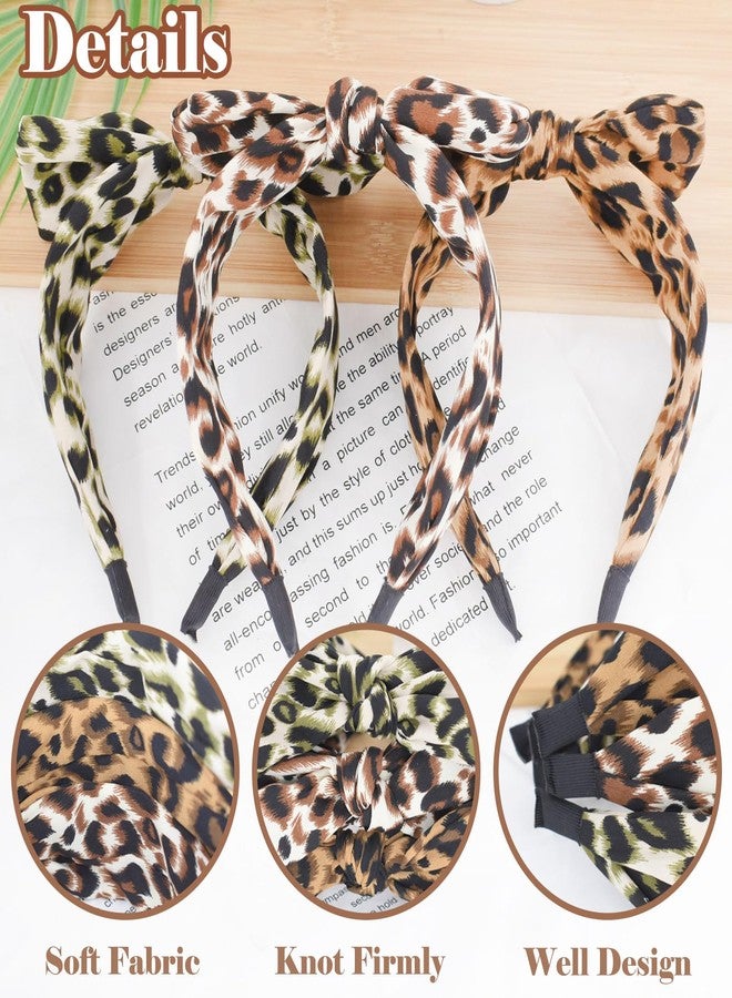 بي جود أطواق شعر بيجود للنساء، طوق رأس مزين بفيونكة، طوق رأس معقود، أطواق رأس عريضة بنقشة جلد النمر للنساء، عمامة شعر، إكسسوارات شعر للبنات، 3 قطع (أخضر، أصفر، أحمر) - Image 4