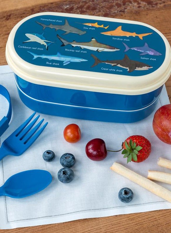 Rex London Sharks Bento Box – Ocean-Themed Bento Lunch Box for Boys and Girls – Divided Food Tray for School Lunches or Snacks - Image 1
