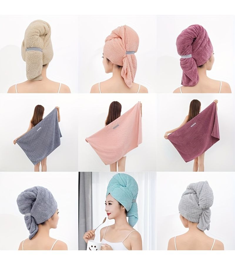 Large Light Camel Velvet Wrap Scarf Thick Absorbent Quick Drying Pineapple Grid Pattern Swim Bath Hair Towel Cap For Home Hotel 60x105 - Image 1