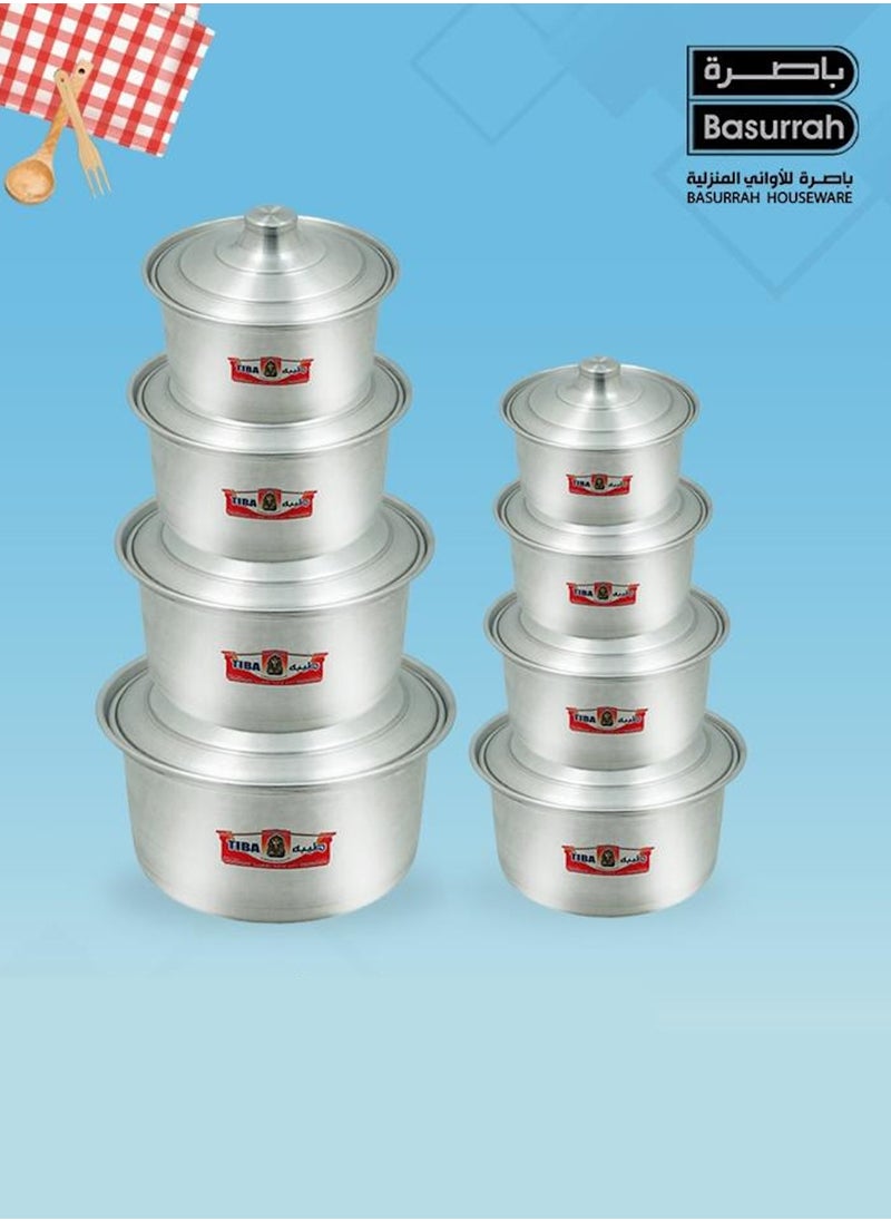 BASURRAH Taiba Aluminum Cooking Pot Set from Basra, Consists of 8 Round Pots, Made in Egypt  - Image 1