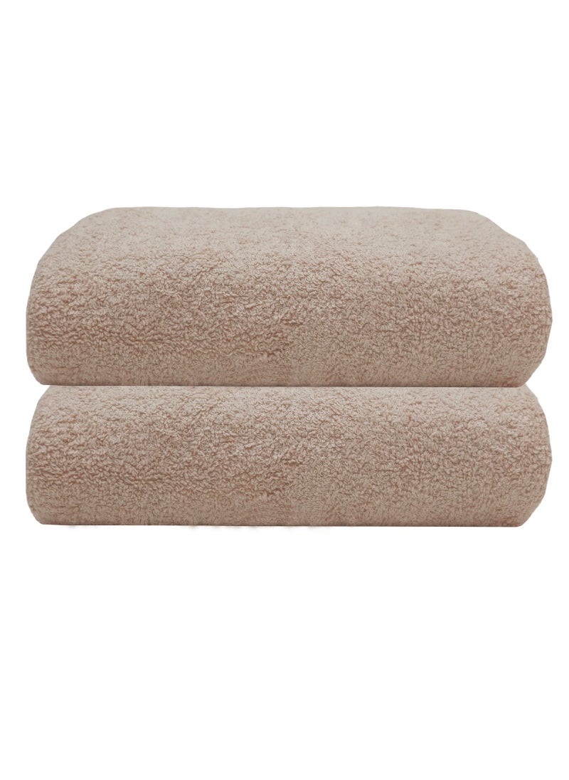 2-Pc Turkish Cotton Bath Towel Set 70x140cm 420 GSM Beige Quick Dry Lightweight & Ultra Soft Beige