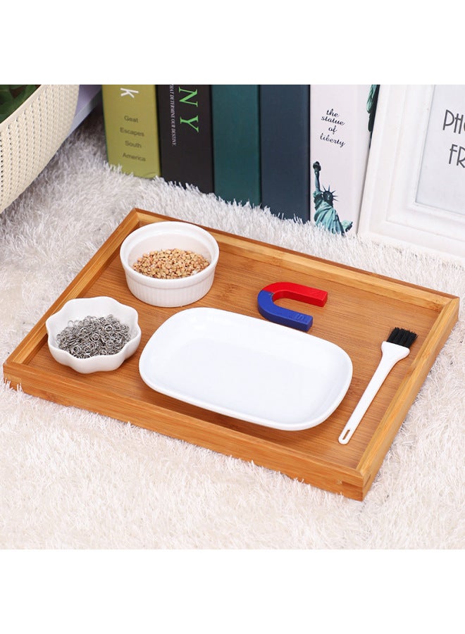 Children's Early Education Montessori Teaching Aids Kindergarten Corner Puzzle Magnet Magnet Magnet Toy Daily Life Scientific Exploration-Color:Vertical Bar Bowl + Plum Bowl + Ceramic Rectangular Plate + Magnet + Mini Brush + Wheat Pack + Iron Ring Pack  - Image 3