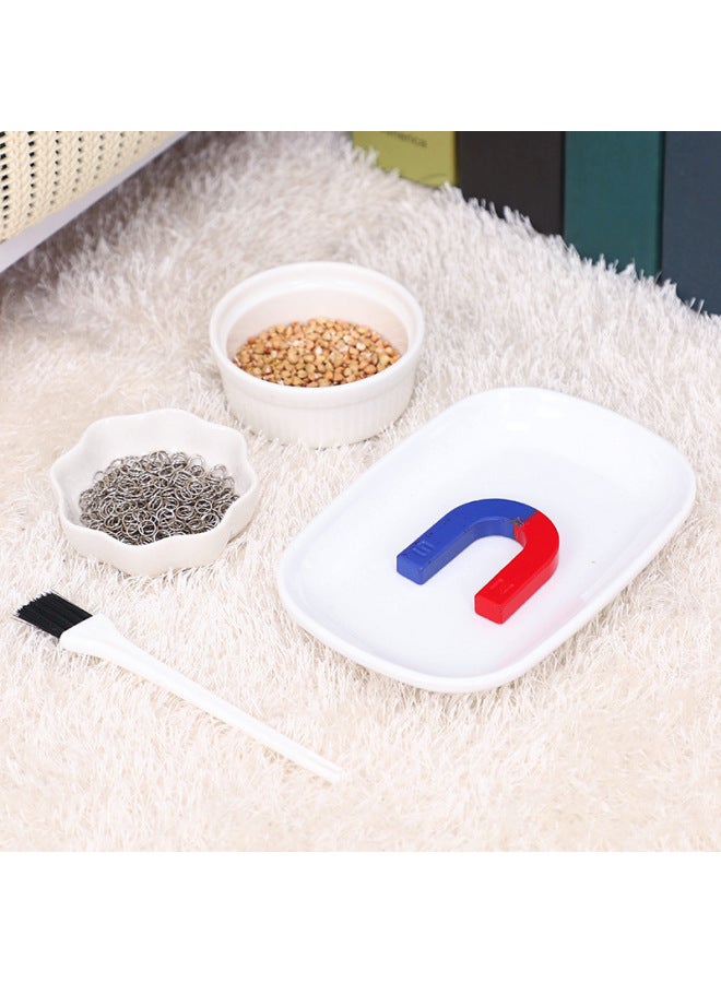 Children's Early Education Montessori Teaching Aids Kindergarten Corner Puzzle Magnet Magnet Magnet Toy Daily Life Scientific Exploration-Color:Vertical Bar Bowl + Plum Bowl + Ceramic Rectangular Plate + Magnet + Mini Brush + Wheat Pack + Iron Ring Pack  - Image 1