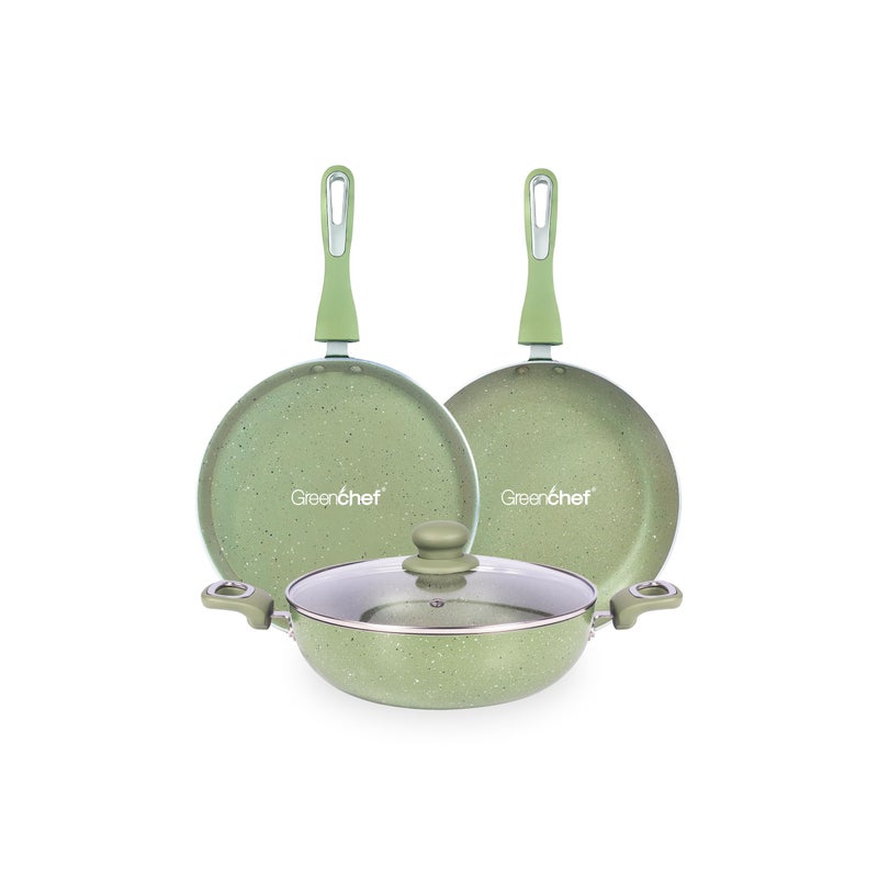 Greenchef N/S 3PCs IB Gift Set - Astor (Soft Touch) (250IB Tawa+240IB Fry pan +240IB Kadai with GL) - Image 2
