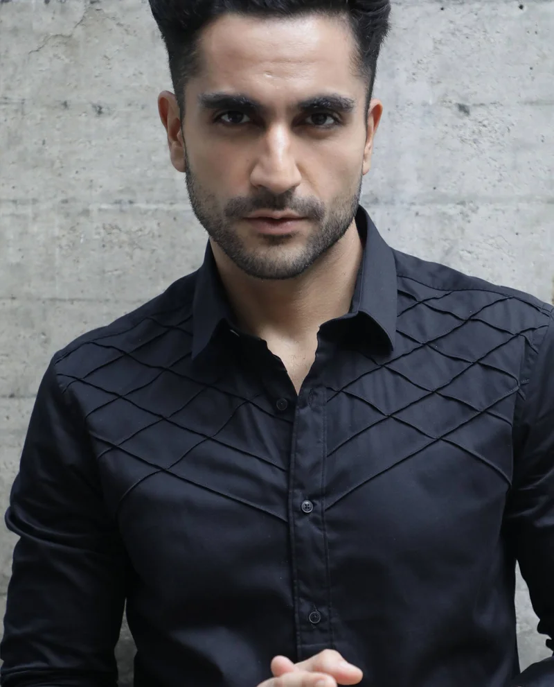 Rare Rabbit Rare Rabbit Men's Hero Black Cotton Fabric Full Sleeves Regular Fit Pleated Textured Shirt