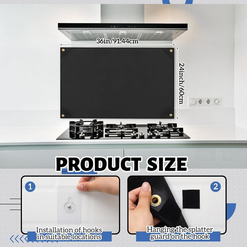 تشونفول 24×36 Inch Stove Backsplash Splatter Guard Range Hood Backsplash Wall Protector for Kitchen Stovetop Wall Easy Installation Fire Extinguishing - Image 2