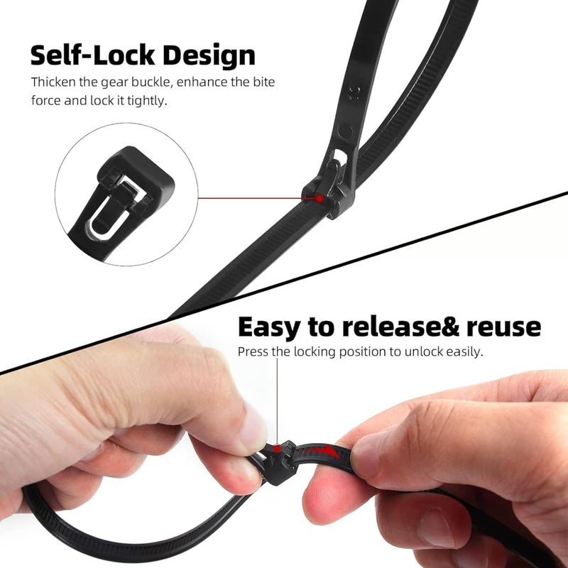 Hian 8 Inch Releasable Zip Ties Reusable Nylon Cable Ties For Wire Organizers Home Improvement Office Outdoor DIY Projects Gardening Strong Adjustable MultiUse Cable Fasteners Pack of 100 - Image 2