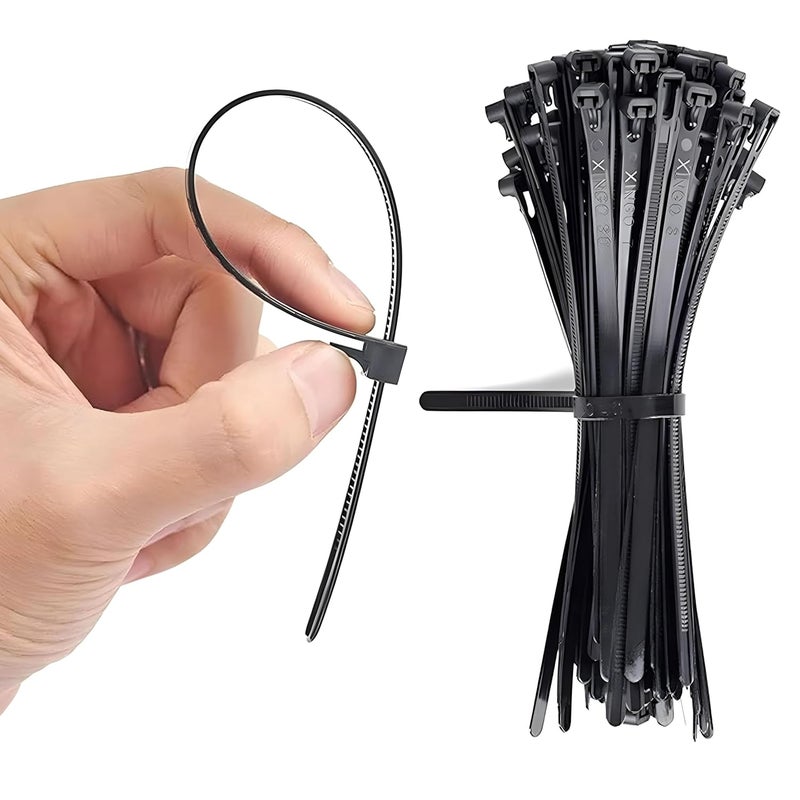 Hian 8 Inch Releasable Zip Ties Reusable Nylon Cable Ties For Wire Organizers Home Improvement Office Outdoor DIY Projects Gardening Strong Adjustable MultiUse Cable Fasteners Pack of 100 - Image 1