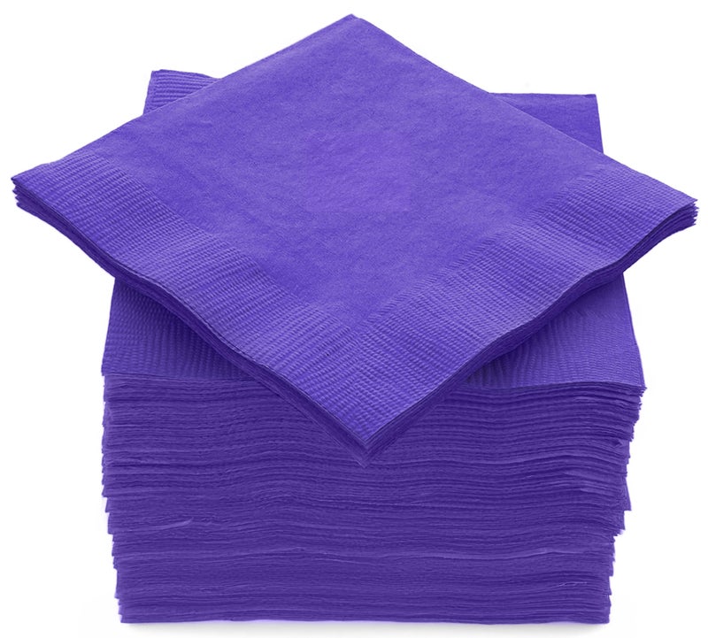 Amcrate Big Party Pack 100 Count Purple Beverage Napkins  Ideal for Wedding Party Birthday Dinner Lunch Cocktails 5 x 5