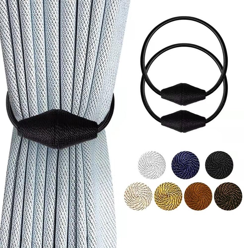 XDerlin Strong Magnetic Curtain Tiebacks with Upgrade Larger Magnet,2Pack Upgrade Magnet Modern Curtain Holdbacks Decorative Tie Backs for Drapery Window Treatment Decor (Black) - Image 1
