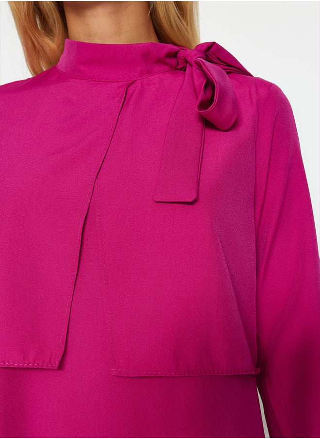 trendyol Pink Collar Tie Detailed Woven Dress TCTSS23EB00283  - Image 5