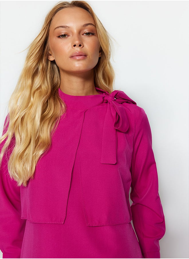 trendyol Pink Collar Tie Detailed Woven Dress TCTSS23EB00283  - Image 3