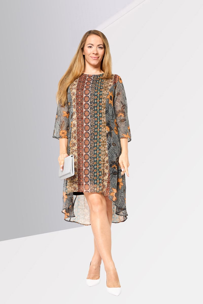 DESIGUAL فستان ميدي مطبوع بالكامل للنساء، متعدد الألوان - Image 2