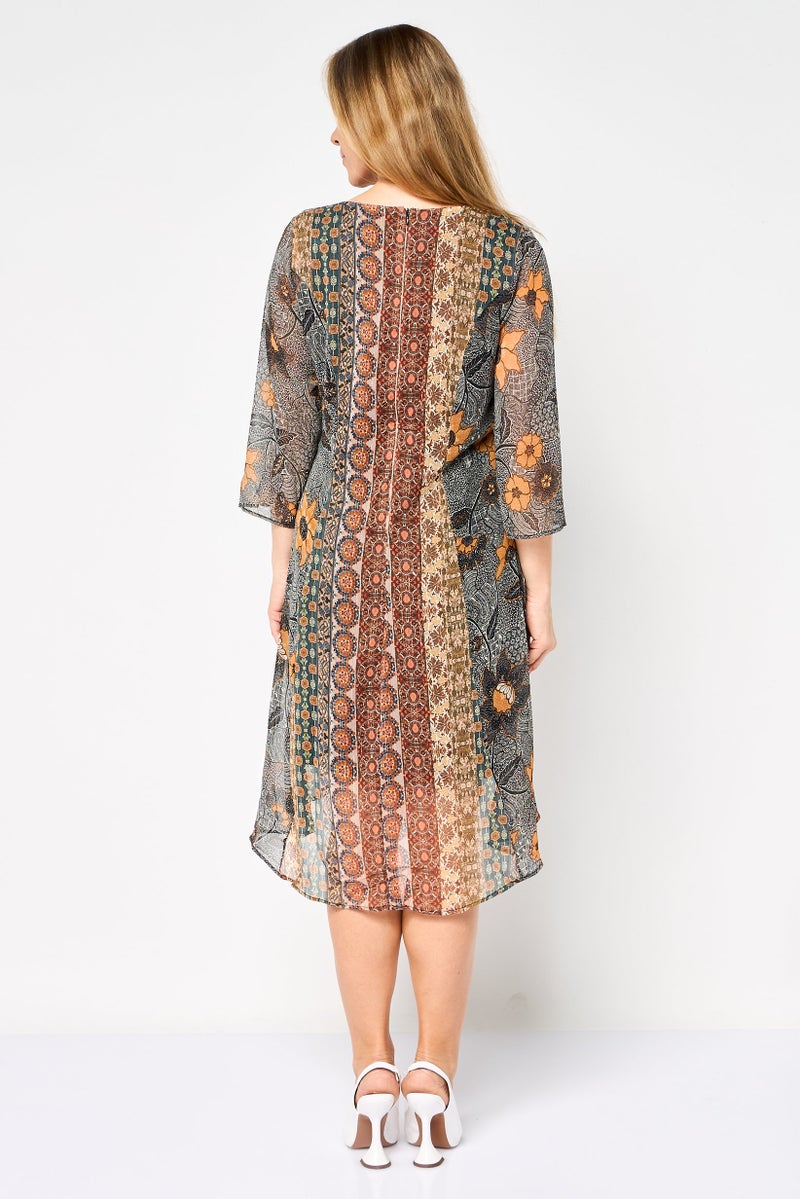 DESIGUAL فستان ميدي مطبوع بالكامل للنساء، متعدد الألوان - Image 4