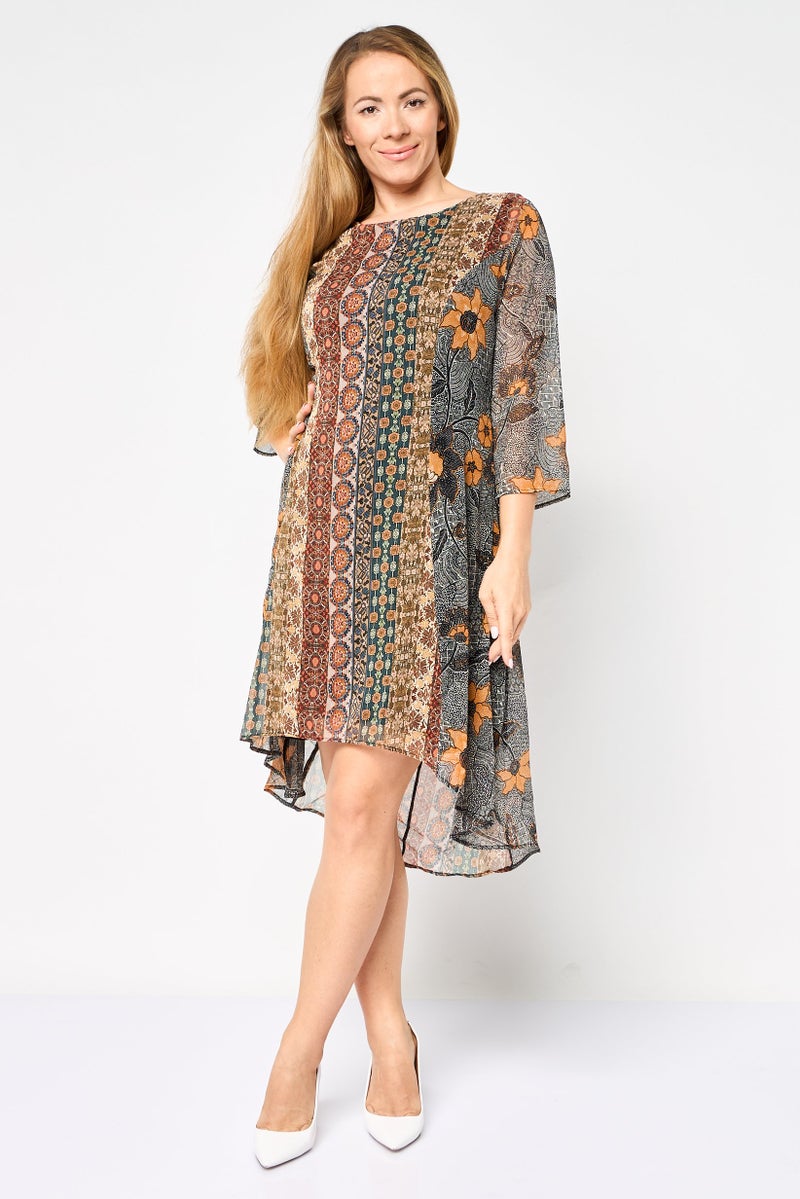 DESIGUAL فستان ميدي مطبوع بالكامل للنساء، متعدد الألوان - Image 1