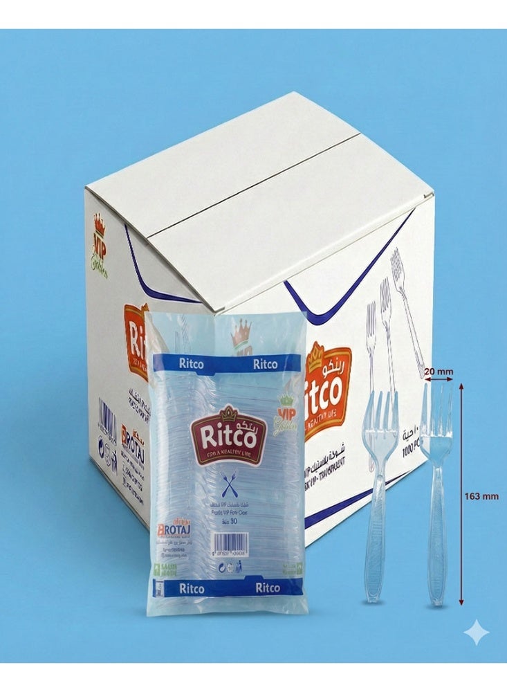 Ritco Carton Of VIP Thick Transparent Plastic Forks (1000 forks/carton) - Image 3