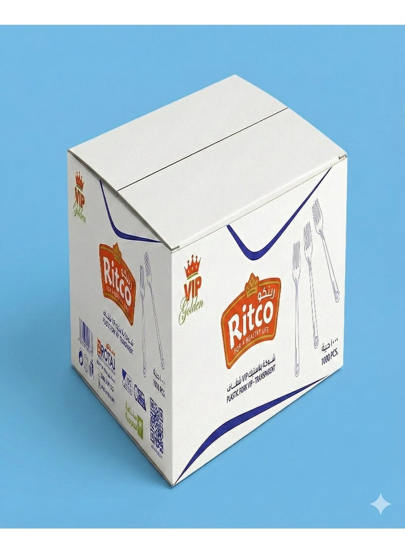 Ritco Carton Of VIP Thick Transparent Plastic Forks (1000 forks/carton) - Image 1
