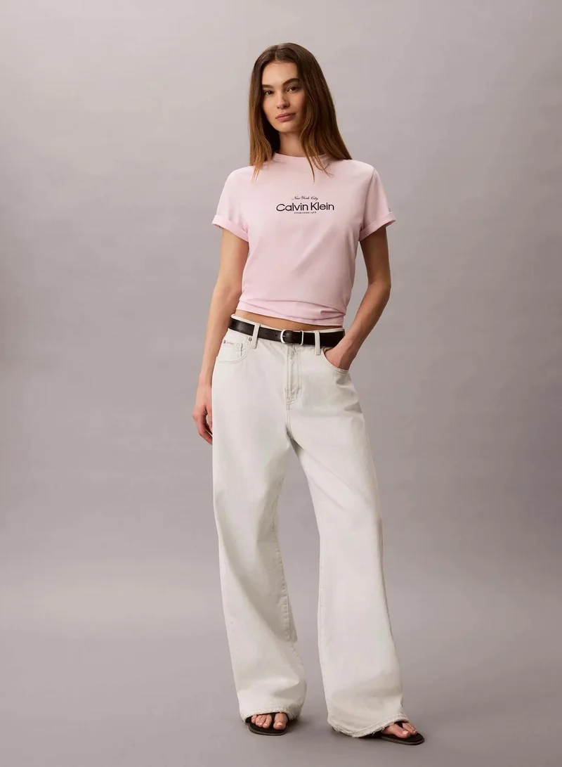Calvin Klein Cradle Pink Classic NYC Logo T-Shirt for Women | Best Price UAE