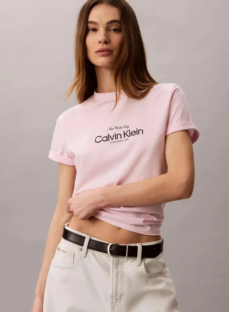 Calvin Klein Cradle Pink Classic NYC Logo T-Shirt for Women | Best Price UAE
