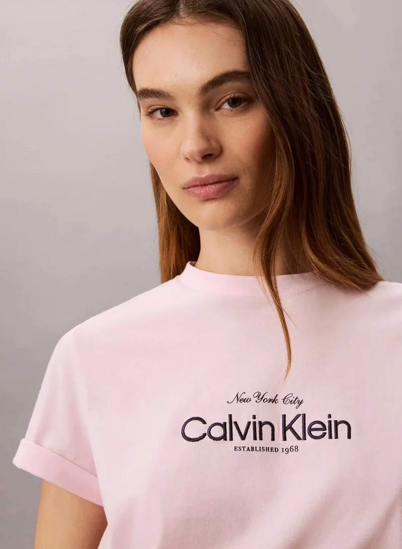 Calvin Klein Cradle Pink Classic NYC Logo T-Shirt for Women | Best Price UAE