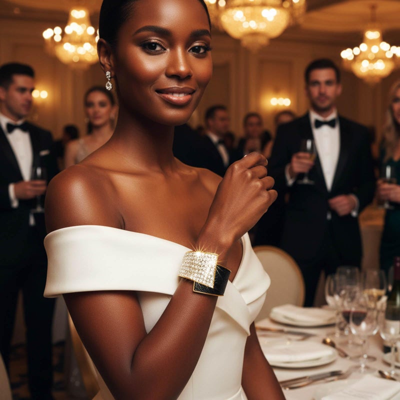 ELABEST Stylish Rhinestone Bracelet Black Cuff Bracelets Stretch Bracelets Sparkly Hand Chain Wedding Parties Jewelry Accessories for Women (Black) - Image 2