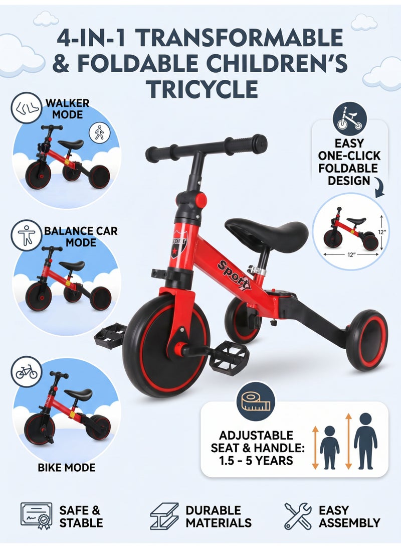 Children's bicycle, 4-in-1 versatile children's bike, adjustable seat, suitable for boys and girls aged 1.5 to 5 years, ideal for indoor and outdoor use. - Image 1