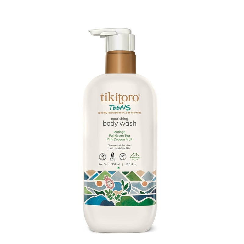 Tikitoro Teens Nourishing Body Wash 100 Vegan with Moringa Fuji Green Tea Pink Dragon Fruit Extract Cleanses Nourishes Skin with No Parabens Sulphates Age 11 Years 300 ml x 1 - Image 1