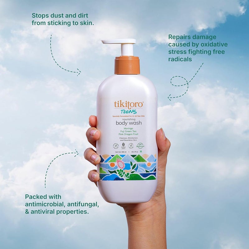 Tikitoro Teens Nourishing Body Wash 100 Vegan with Moringa Fuji Green Tea Pink Dragon Fruit Extract Cleanses Nourishes Skin with No Parabens Sulphates Age 11 Years 300 ml x 1 - Image 4