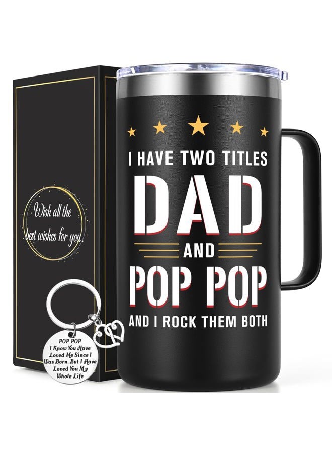 Lifecapido Dad Gifts, I Have Two Titles Dad And Pop Pop I Rock Them Both 20oz Insulated Coffee Mug with Keychain, Birthday, Father's Day Gifts, Black - Image 1