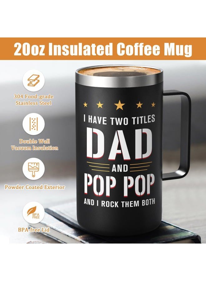 Lifecapido Dad Gifts, I Have Two Titles Dad And Pop Pop I Rock Them Both 20oz Insulated Coffee Mug with Keychain, Birthday, Father's Day Gifts, Black - Image 3