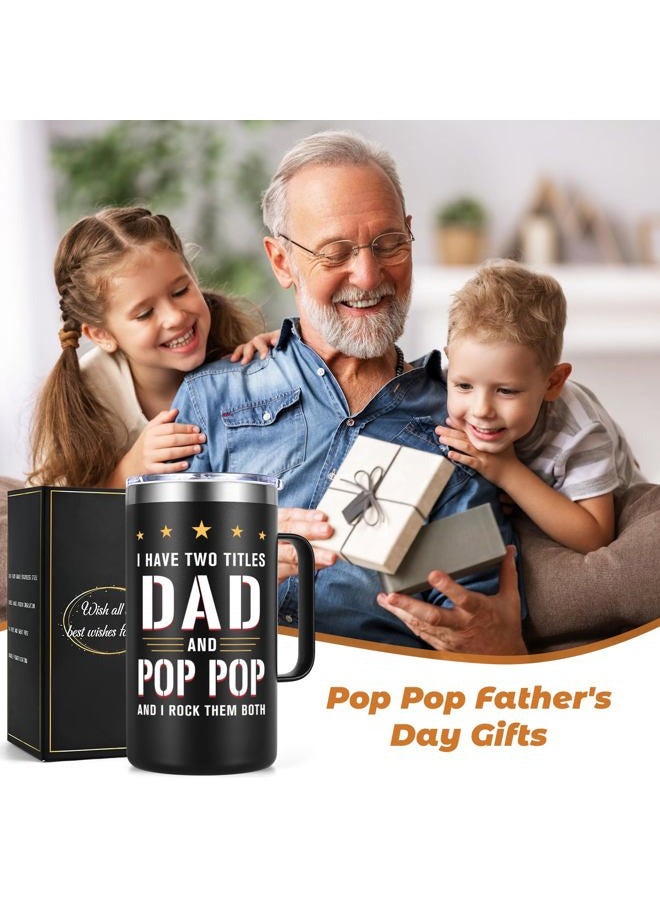 Lifecapido Dad Gifts, I Have Two Titles Dad And Pop Pop I Rock Them Both 20oz Insulated Coffee Mug with Keychain, Birthday, Father's Day Gifts, Black - Image 2