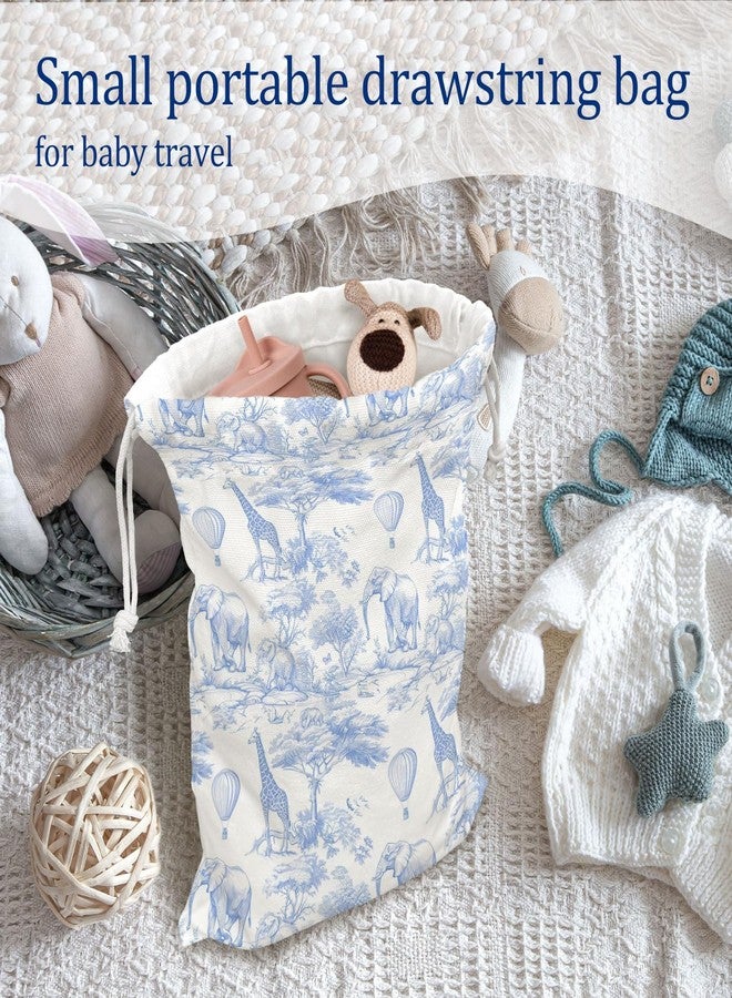 DSHFG Blue Chinoiserie Safari Toile Birthday Drawstring Gift Bags, Safari Toile Resuable Baby Shower Drawstring Gift Bags Canvas, Blue and White Small Happy Birthday Bag, 10x13 Inch - Image 5