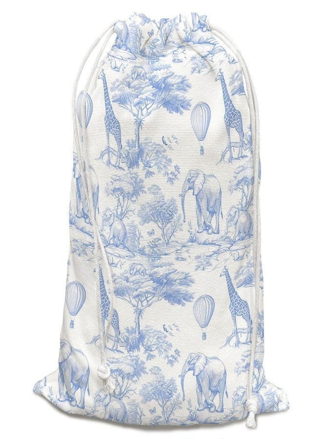 DSHFG Blue Chinoiserie Safari Toile Birthday Drawstring Gift Bags, Safari Toile Resuable Baby Shower Drawstring Gift Bags Canvas, Blue and White Small Happy Birthday Bag, 10x13 Inch - Image 1