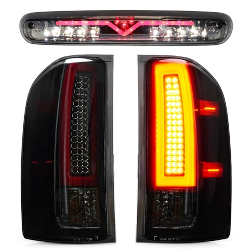 Bomusou LED Tail Light Assembly + 3rd Brake Light Fit for Chevy Silverado 1500 2500 HD 3500 HD 2007-2014, for GMC Sierra 3500 HD 2008-2014 with Dual Wheel Only, 3Pcs, Smoke Lens - Image 1