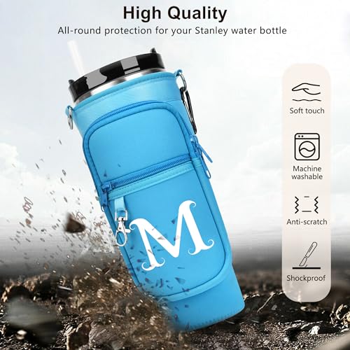 LOKASS Personalized Water Bottle Holder with Strap for Stanley Cup Accessories 40 oz Initial for Stanley Cup Holder Carrier Bag with Phone Pocket HandsFree Tumbler Carrier for Travel Gym Walkin - Image 3