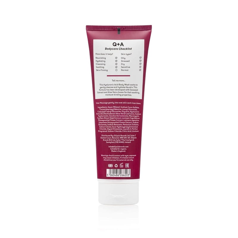 Q+A Hyaluronic Acid Body Wash a blend of Hyaluronic Acid Giant Kelp Extract and Saccharide Isomerate and a fresh Apple and Avocado scent 250ml - Image 2