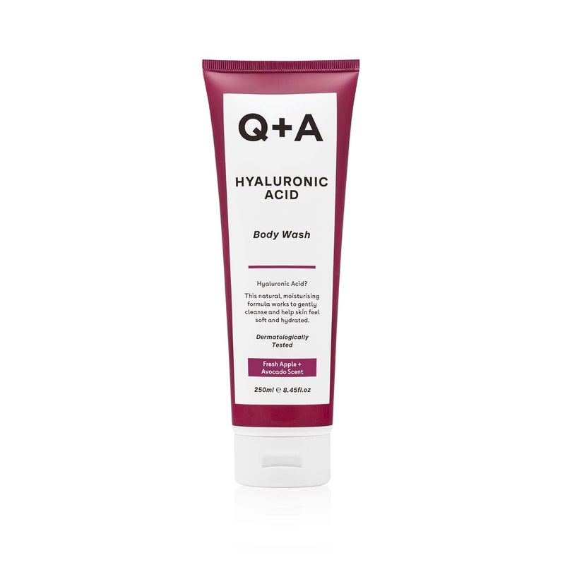 Q+A Hyaluronic Acid Body Wash a blend of Hyaluronic Acid Giant Kelp Extract and Saccharide Isomerate and a fresh Apple and Avocado scent 250ml - Image 1