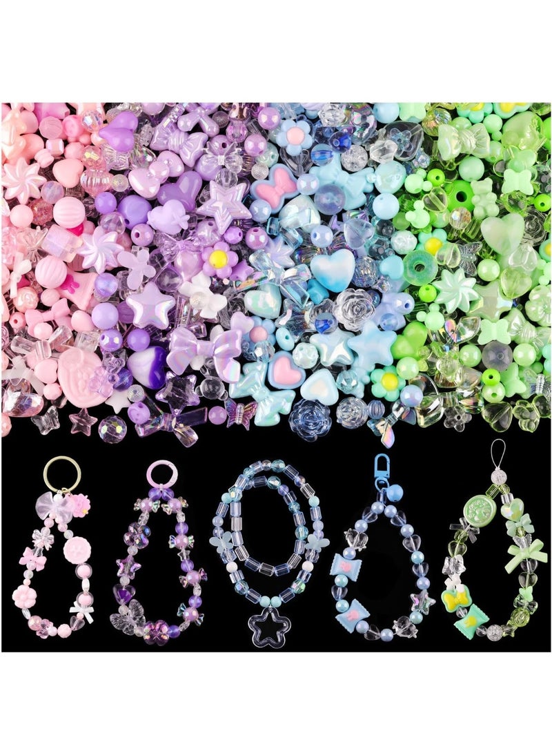 SUNSAR Assorted 180-240PCS Acrylic Beads for Bracelet Making, Flower Bow Butterfly Candy GummyBear Aesthetic Bracelet Charms,Cute Beads for Jewelry Making DIY Necklace Keychain Phone Charm - Image 1