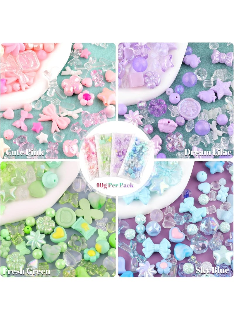SUNSAR Assorted 180-240PCS Acrylic Beads for Bracelet Making, Flower Bow Butterfly Candy GummyBear Aesthetic Bracelet Charms,Cute Beads for Jewelry Making DIY Necklace Keychain Phone Charm - Image 5
