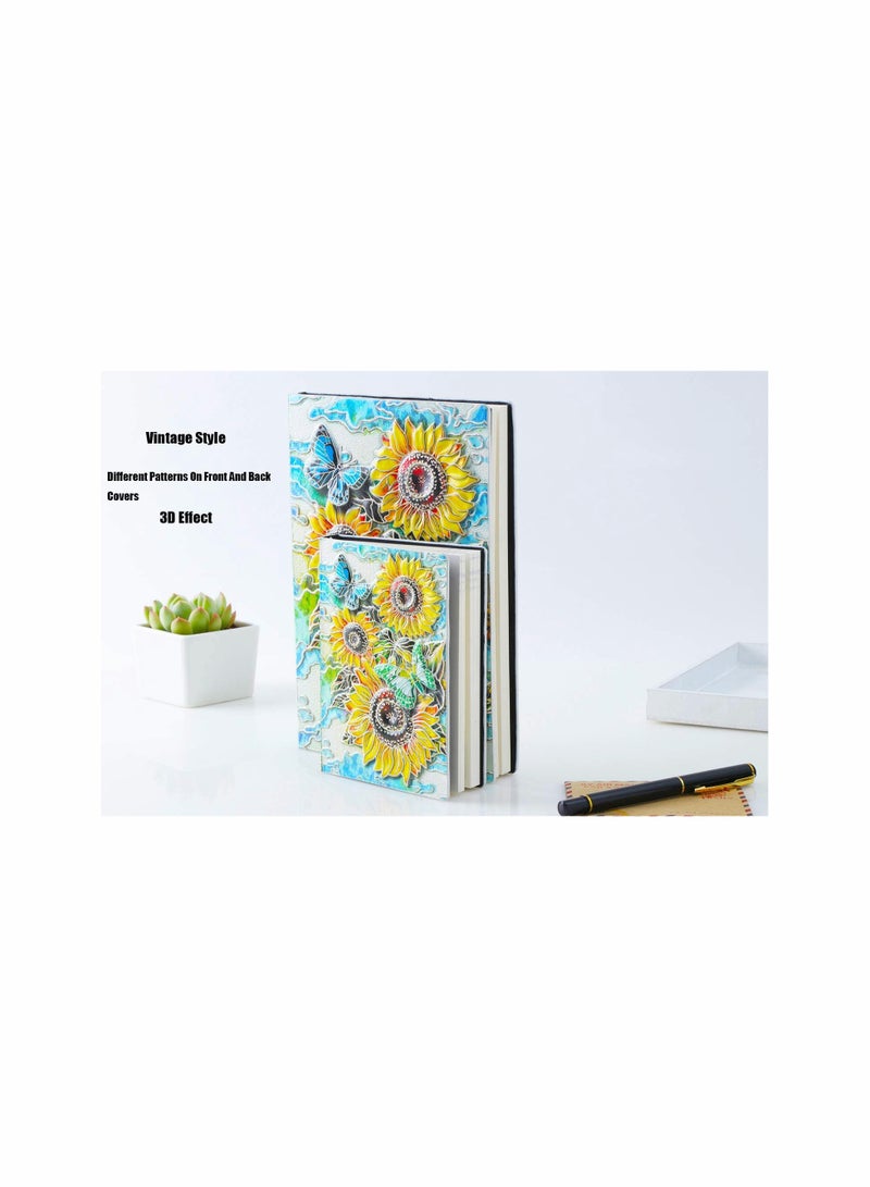 SYOSI Notebook A5 Lined Hardback, Handmade, Hardcover Travel Diary Embossed Leather Journal, 200 Ruled Pages Brown and Ivory, Gifts Ideas for Women Mum Wife Kids, 3D Sunflower Colorful - Image 4