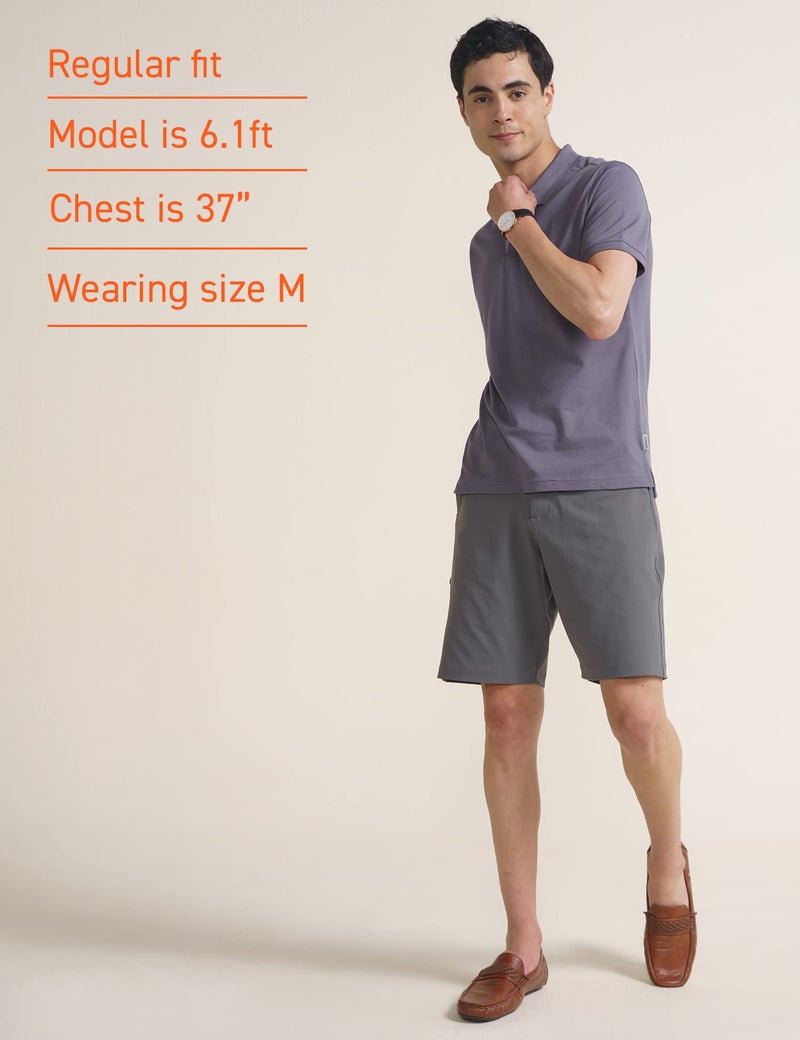 DAMENSCH All-Degree Solid Buttoned Polo T Shirt for Man, Pique Textured, Cotton, Thermoregulating Mens T Shirts with Collar, Recycled Fabric Tshirt Polo-Lavender Blue-S - Image 3