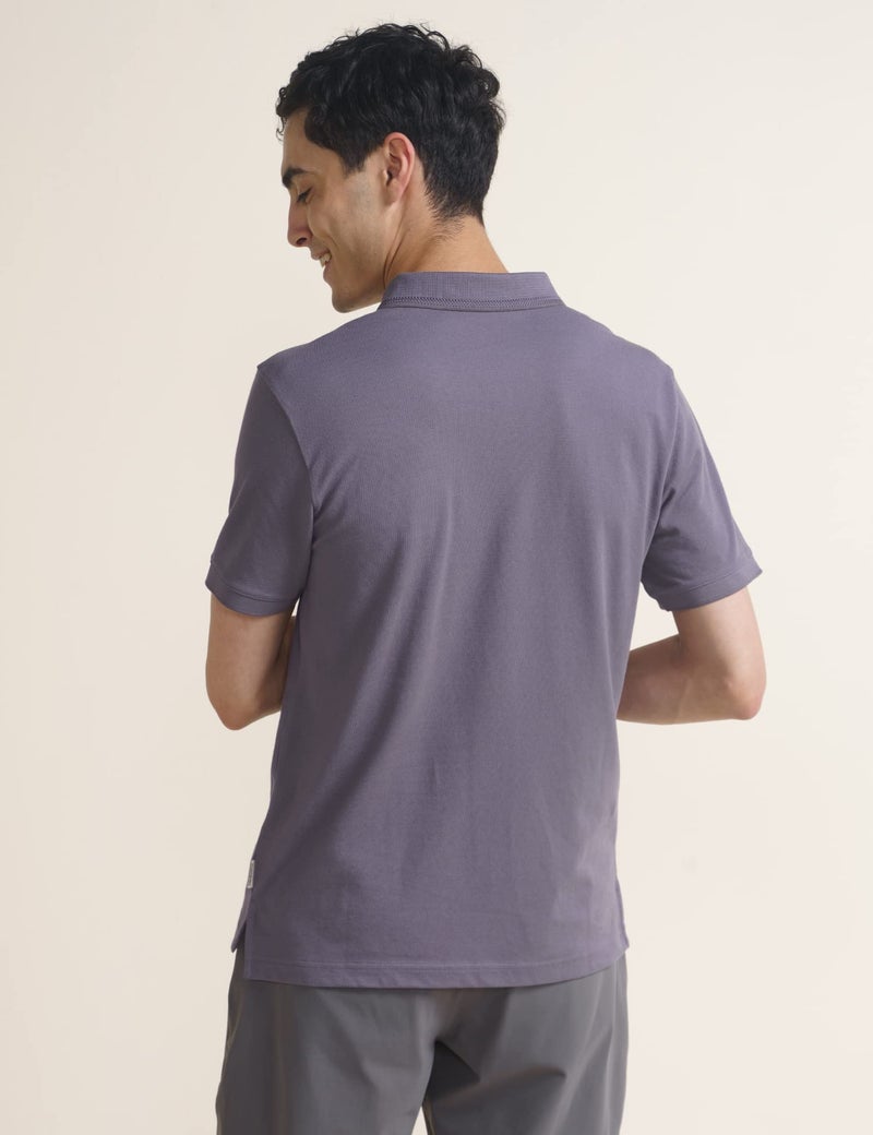 DAMENSCH All-Degree Solid Buttoned Polo T Shirt for Man, Pique Textured, Cotton, Thermoregulating Mens T Shirts with Collar, Recycled Fabric Tshirt Polo-Lavender Blue-S - Image 4