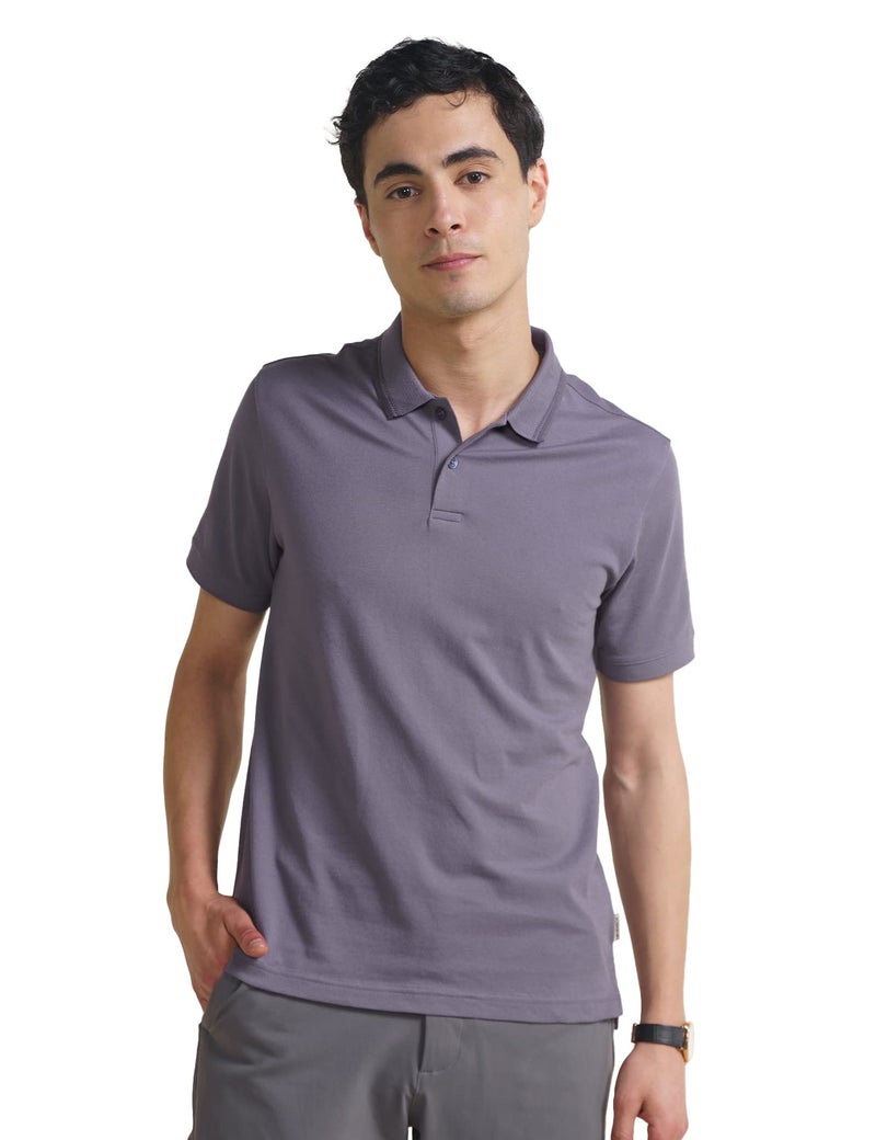 DAMENSCH All-Degree Solid Buttoned Polo T Shirt for Man, Pique Textured, Cotton, Thermoregulating Mens T Shirts with Collar, Recycled Fabric Tshirt Polo-Lavender Blue-S - Image 1