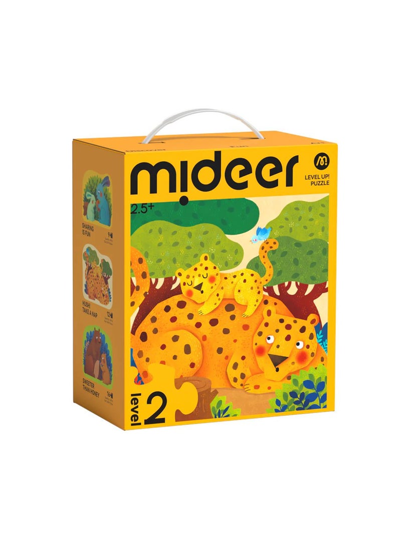 MiDeer Level Up! Puzzles with Storage Bag – Level 2 Animal Families Puzzle Set for Kids Ages 2.5+ | 4 Progressive Jigsaw Puzzles 9–20 Pieces | Educational Toys for Toddlers | Forest Animal Parent-Child Theme  - Image 1