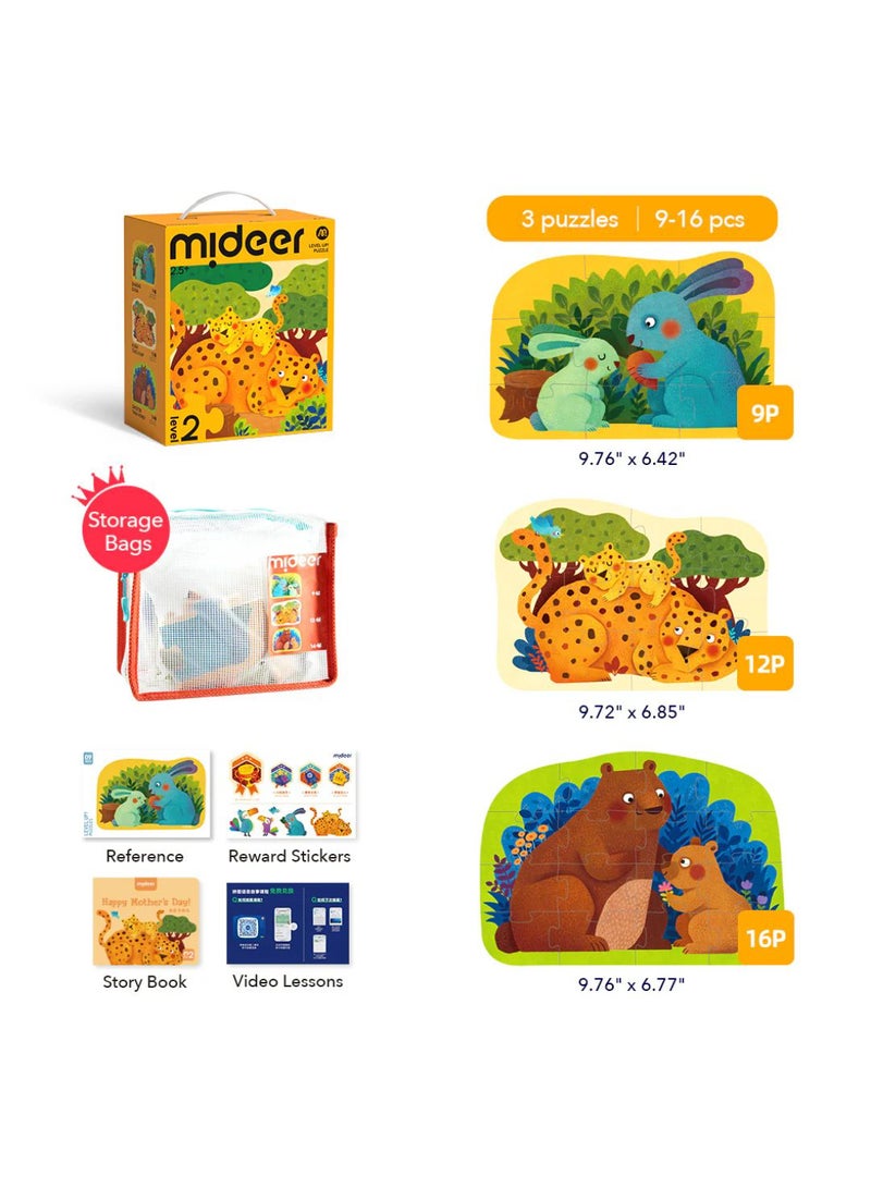 MiDeer Level Up! Puzzles with Storage Bag – Level 2 Animal Families Puzzle Set for Kids Ages 2.5+ | 4 Progressive Jigsaw Puzzles 9–20 Pieces | Educational Toys for Toddlers | Forest Animal Parent-Child Theme  - Image 2