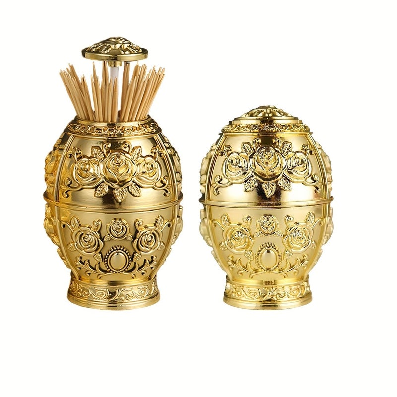 1pc European Style Silvery Automatic Pressing Toothpick Bucket Floral Relief Design Plastic Toothpick Holder Home Living Room Dining Room Decoration - Image 4